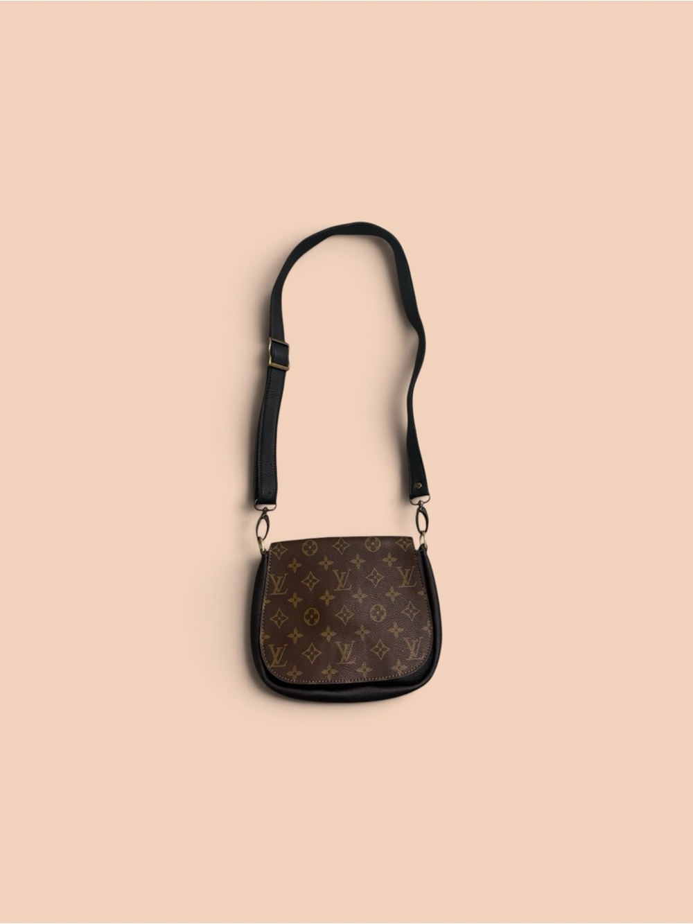 Monogram Canvas Crossbody Bag with Black Strap